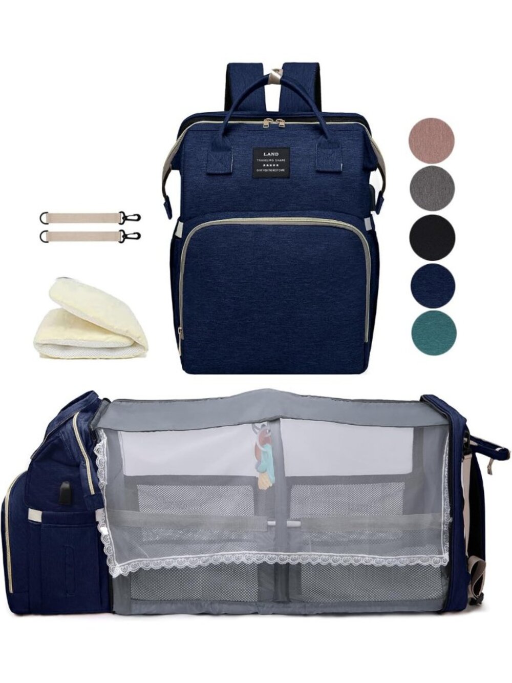 Stylish Diaper Bag Backpack with Changing Station - 25L Large Capacity